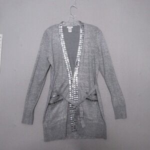 Vintage Cache Cardigan Large Silver Metallic Embellished Y2K Party Statement